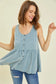 Plus, Washed Button-Down Knit Tank Top-Dusty Blue