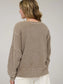 Washed Exposed Seam Side Slit Long Sleeve Knit Top, Brown