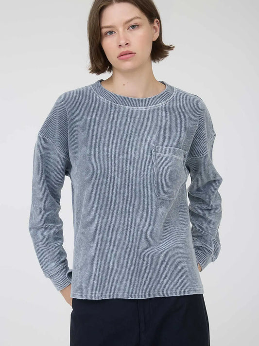 Washed Pocket Long Sleeve Rib Top, Multiple