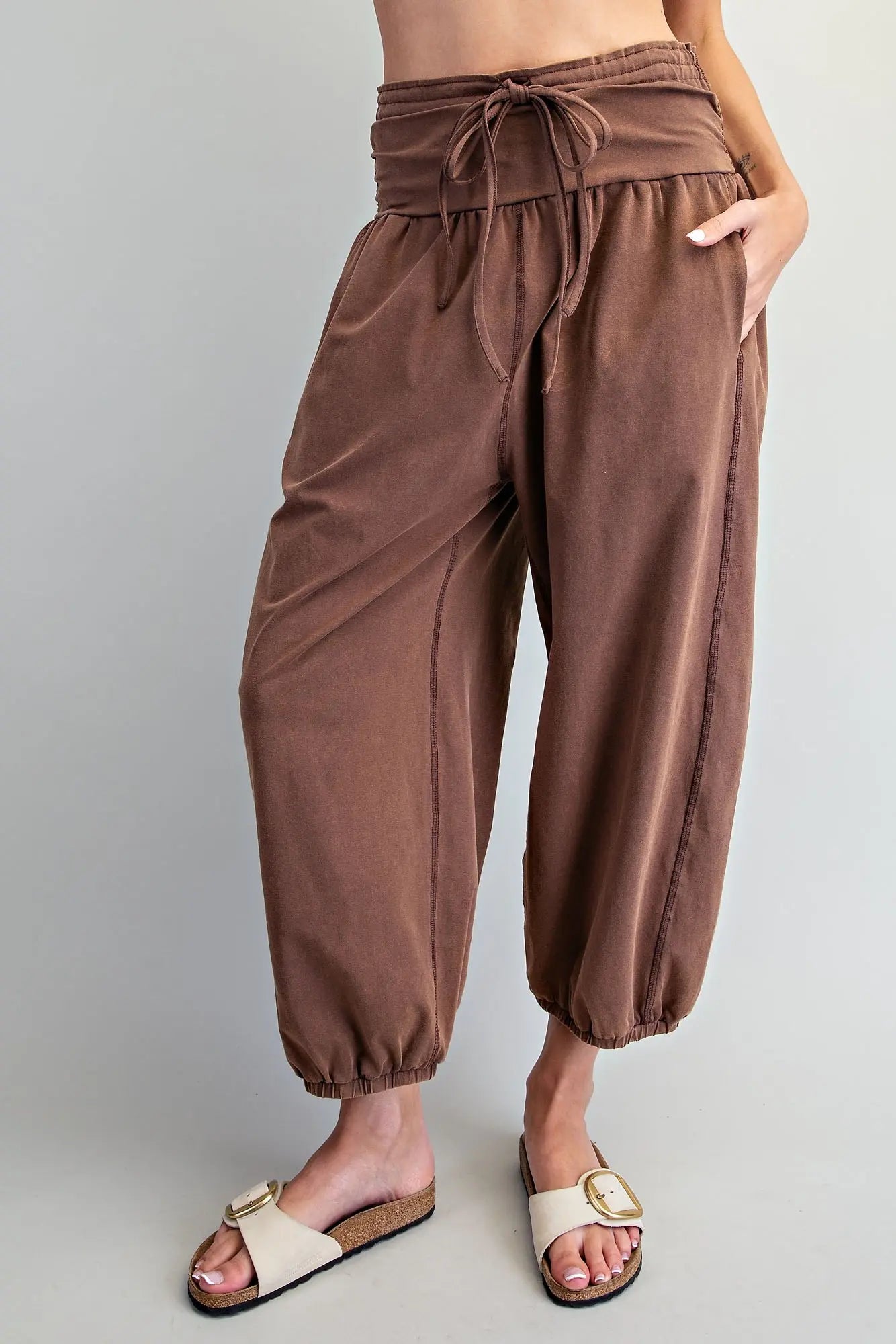 Wide Waistband Jogger Pants, Brown