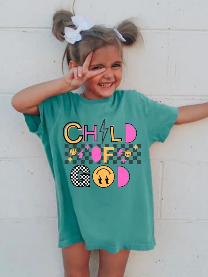 Youth Kids Child of God Smiley Retro Graphic Tee