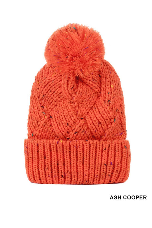 Speckled Pom Pom Beanie, Ash Copper