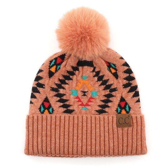 Aztec Pattern Beanie, Desert Sand