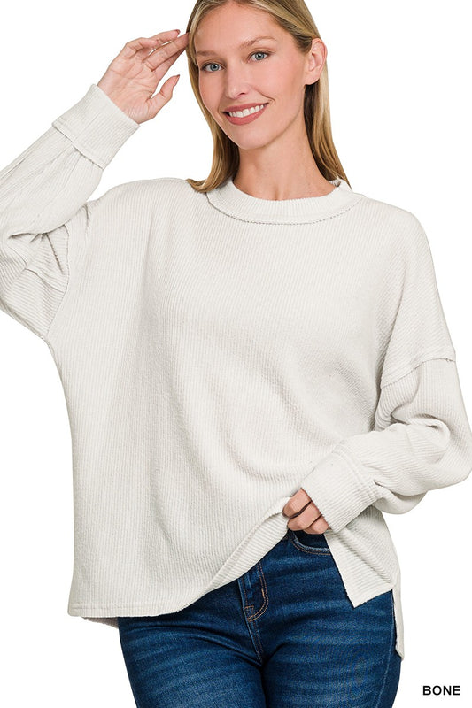 Brushed Ribbed Sweater, Bone