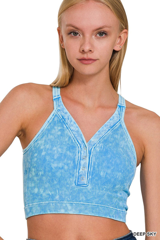 Zenana Washed Ribbed Button V-Neck Tank, Multiple