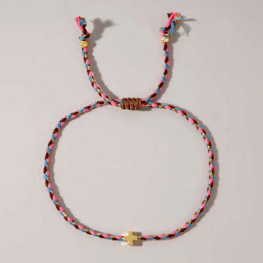 Corded Cross Charm Bracelet, Multi Color