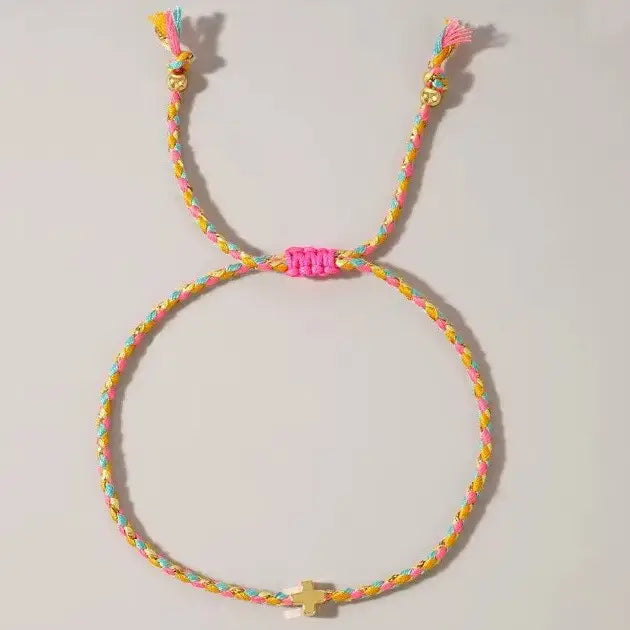 Corded Cross Charm Bracelet, Multi Pastel