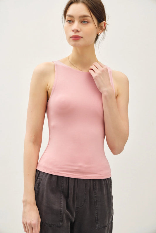 Basic Boat Neck Tank, Dusty Pink