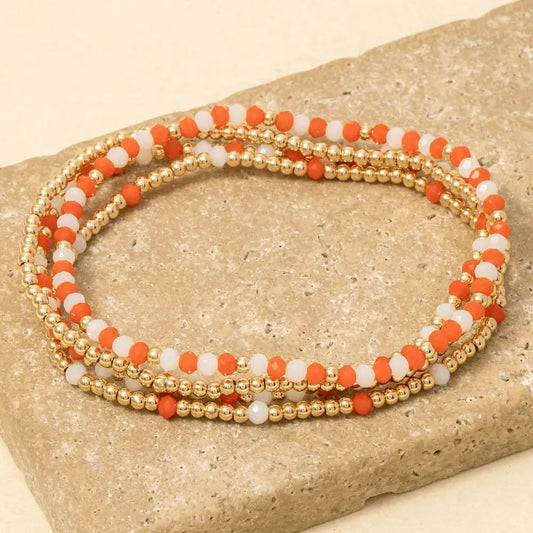 Colorful Game Day Beaded Bracelet Set, Orange