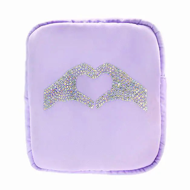 Heart Hands Rhinestone Cosmetic Bag