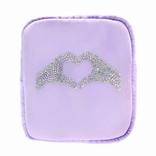 Heart Hands Rhinestone Cosmetic Bag