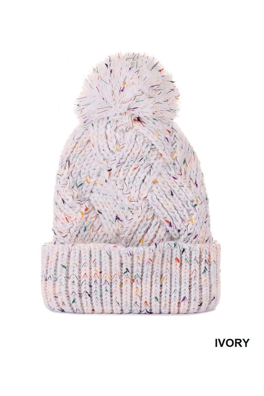 Speckled Pom Pom Beanie, Ivory