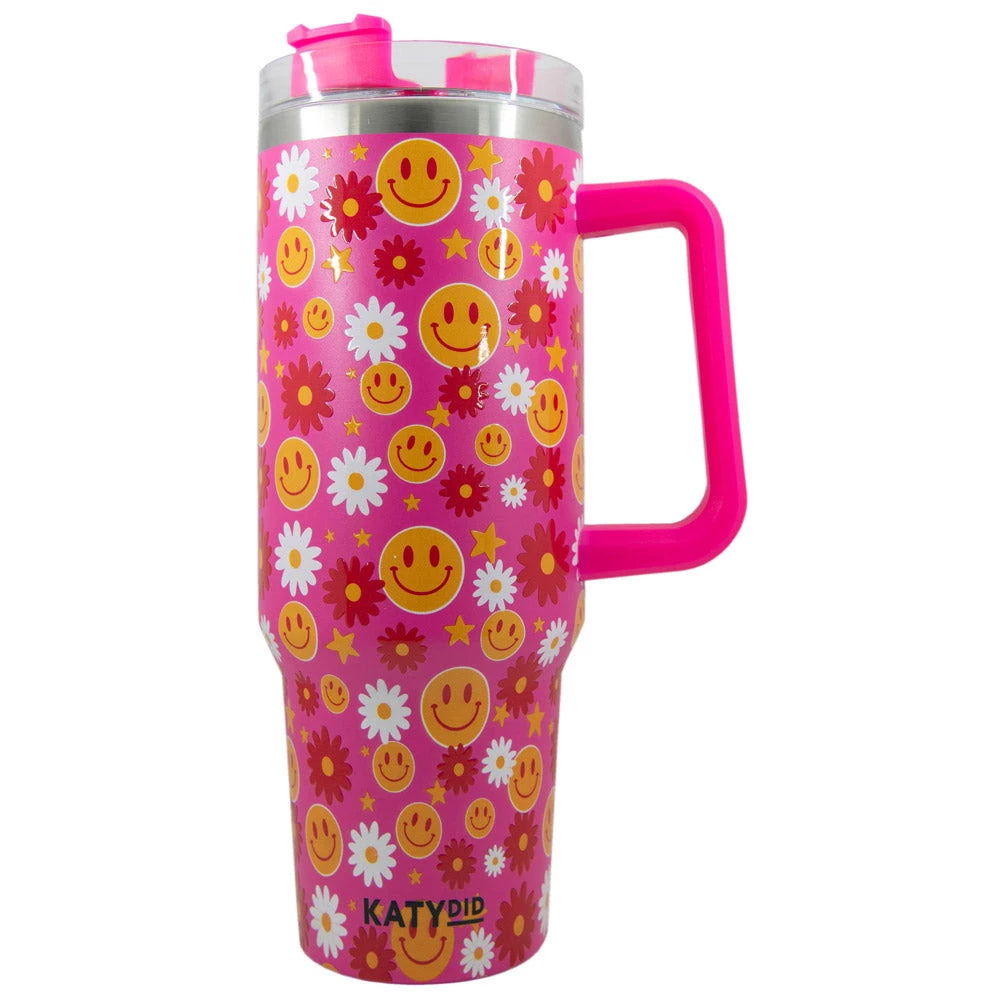 Red Flower Happy Face 40oz Tumbler