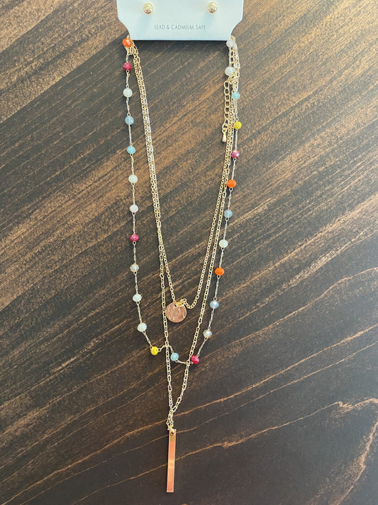 Mulit Color Beaded and Gold Necklace