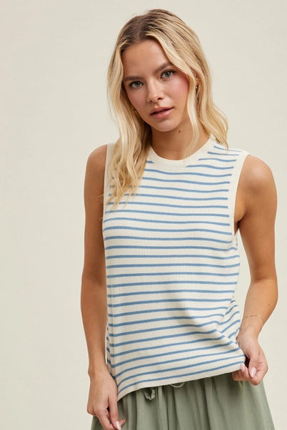 Striped Sweater Muscle Tank, Blue