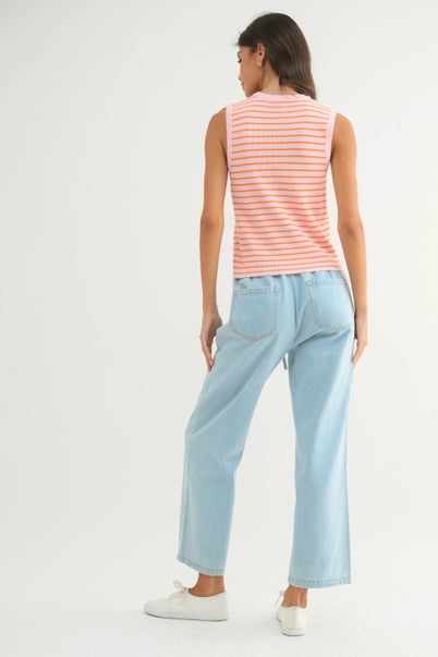 Striped Sweater Muscle Tank, Ballet/Orange