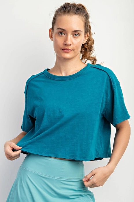 Plus, Short Sleeve Slub Crop Top