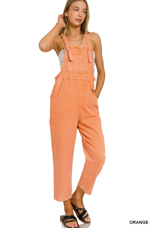 Washed Knot Strap Overalls, Orange