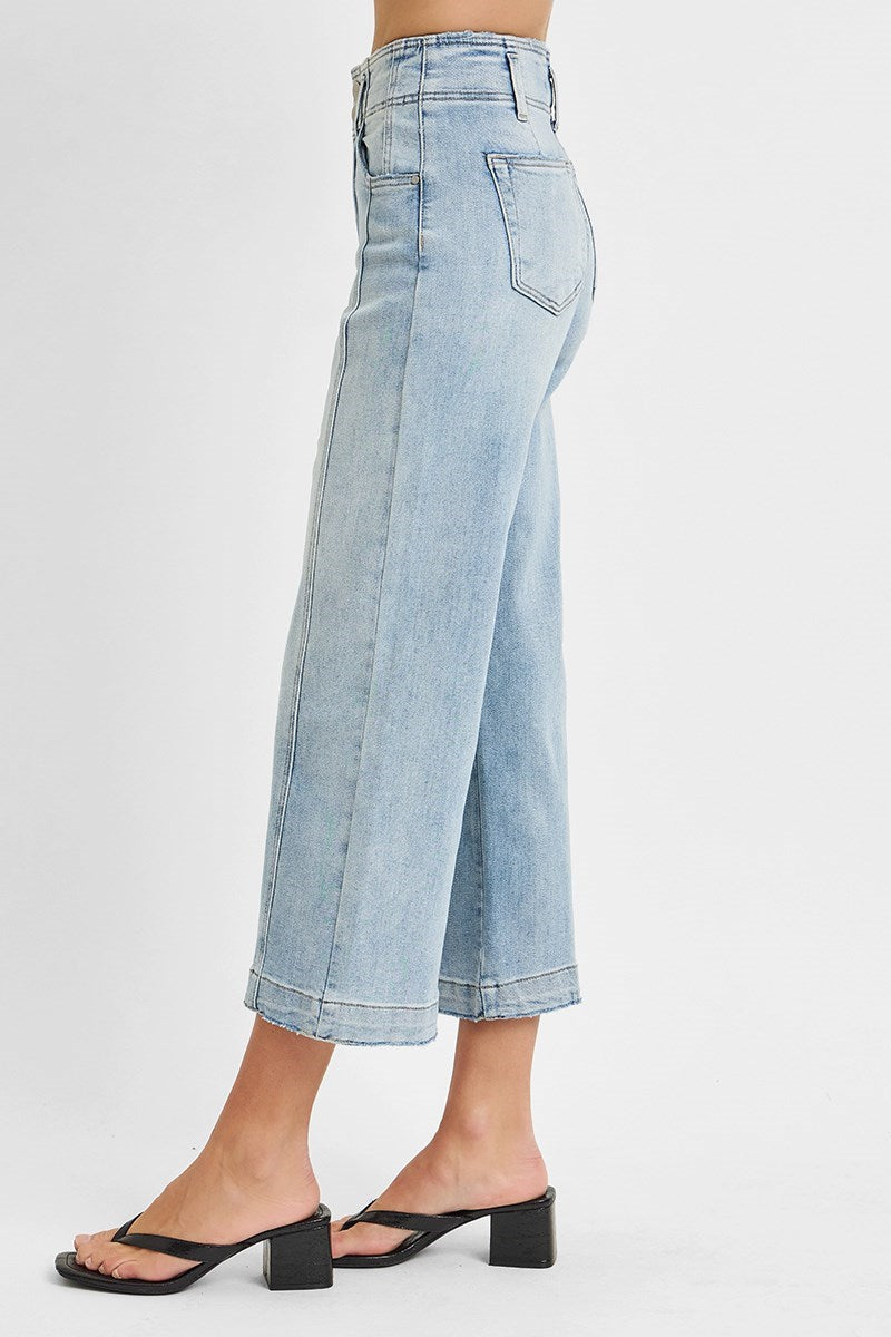 Risen High Rise Crop Wide Leg, Light Wash