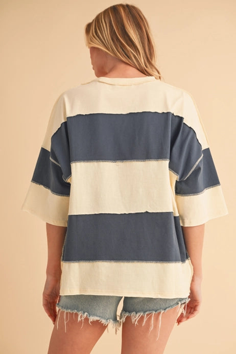 Stripe Colorblock Short Sleeve, Navy