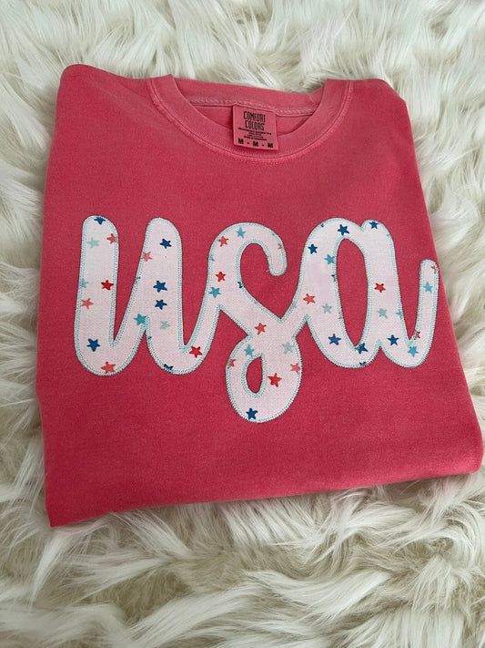 USA Stars Embroidered Tee