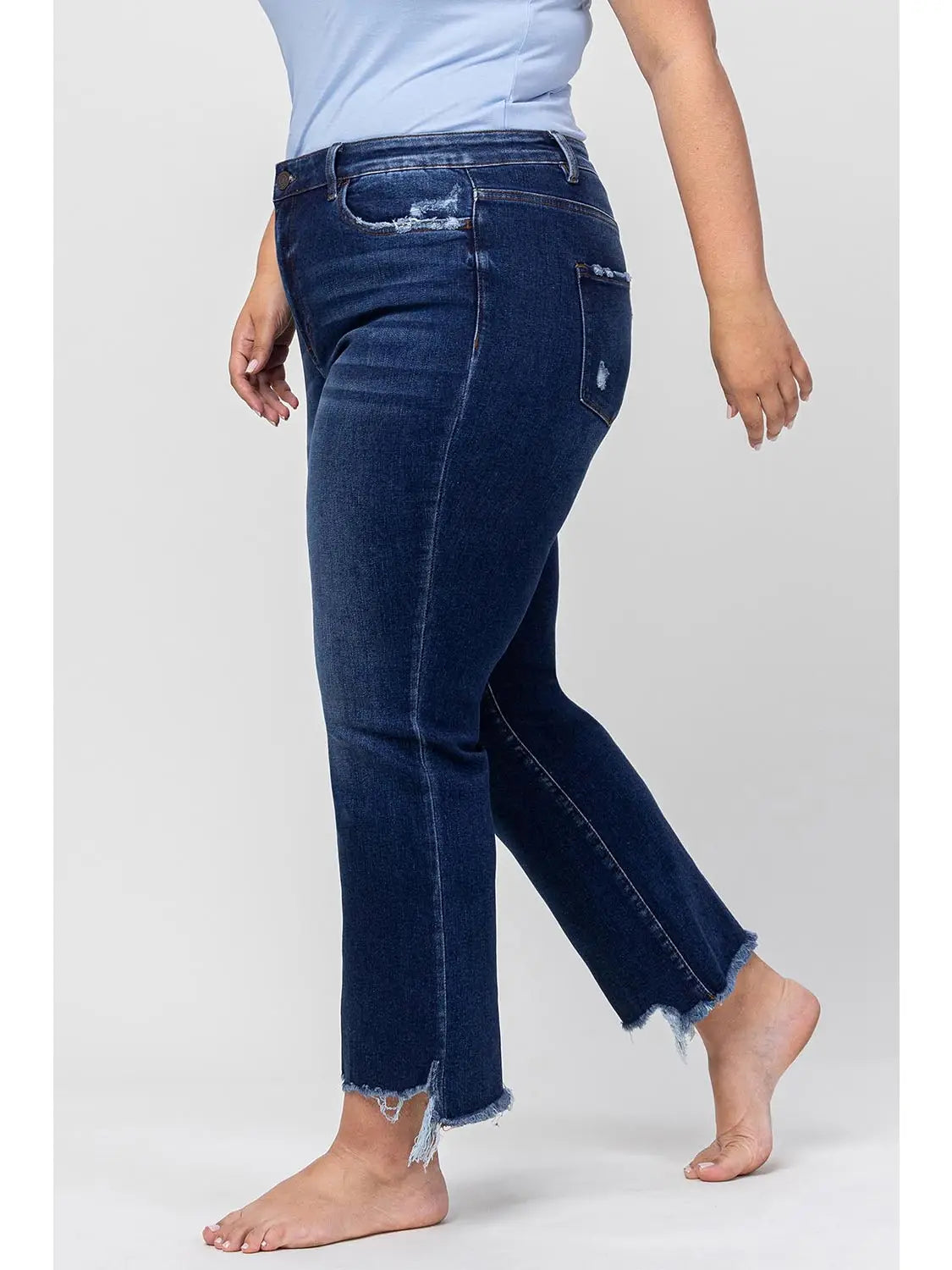 Plus Vervet High Rise Frayed Hem Kick Flare Jeans