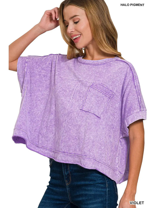 Washed Exposed Seam Oversized Tee, Violet